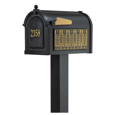 Whitehall Premium Mailbox Frank Lloyd Wright Tree Of Life Package #1 (Capitol Mailbox, Standard Post, Personalized Door, Non-Personalized Tree Of Life Side Plaques)
