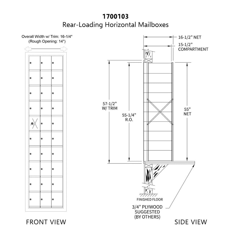 10 Doors High x 3 Doors (30 Tenants) 1700 Series Rear-Load Private Distribution Horizontal Mailbox in Anodized Aluminum Finish