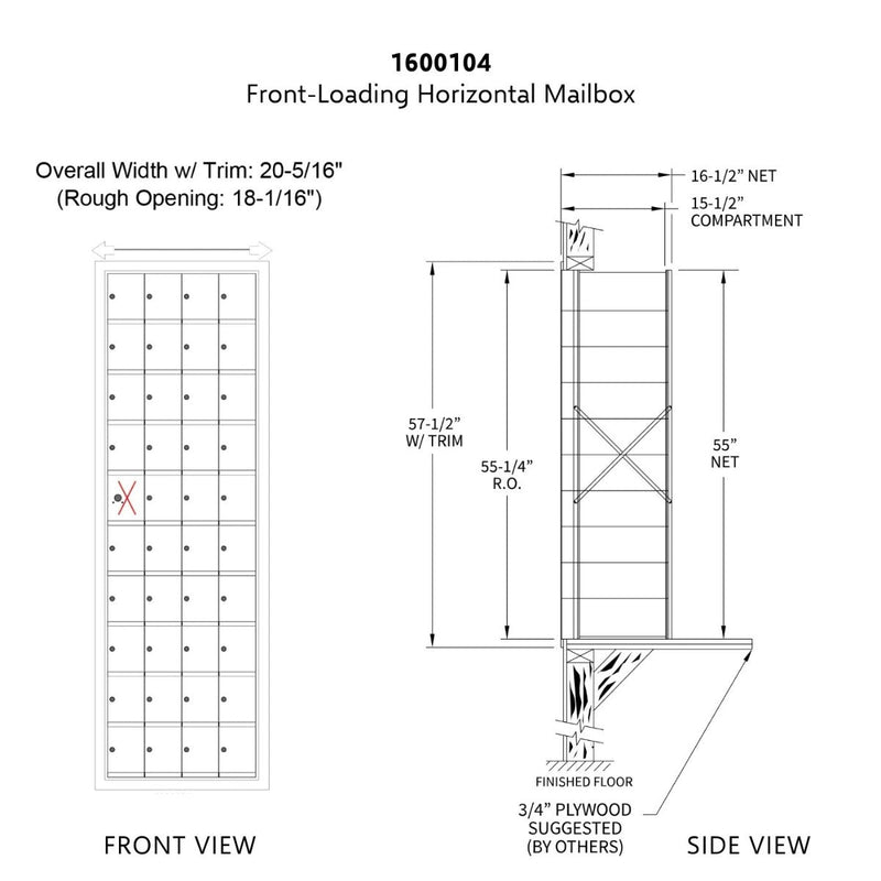 10 Doors High x 4 Doors (39 Tenants) 1600 Series Front-Load Private Distribution Cluster Mailbox in Anodized Aluminum Finish
