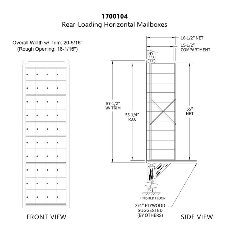 10 Doors High x 4 Doors (40 Tenants) 1700 Series Rear-Load Private Distribution Horizontal Mailbox in Anodized Aluminum Finish