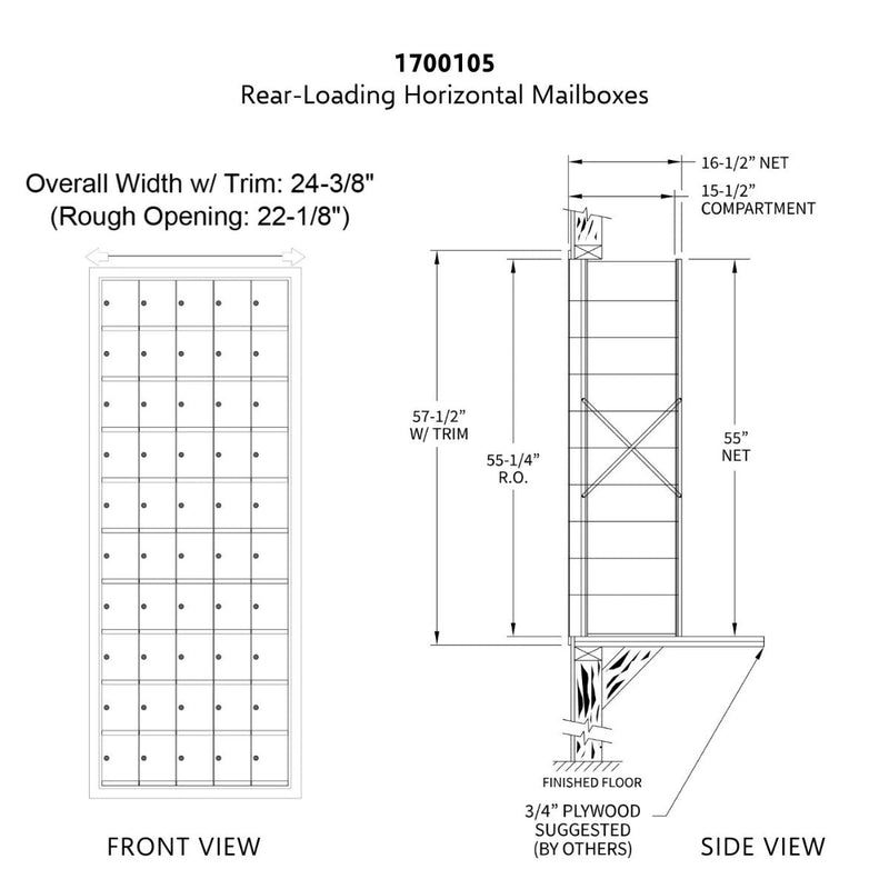 10 Doors High x 5 Doors (50 Tenants) 1700 Series Rear-Load Private Distribution Horizontal Mailbox in Anodized Aluminum Finish