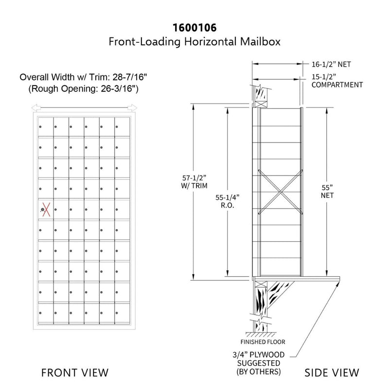 10 Doors High x 6 Doors (59 Tenants) 1600 Series Front-Load Private Distribution Cluster Mailbox in Anodized Aluminum Finish