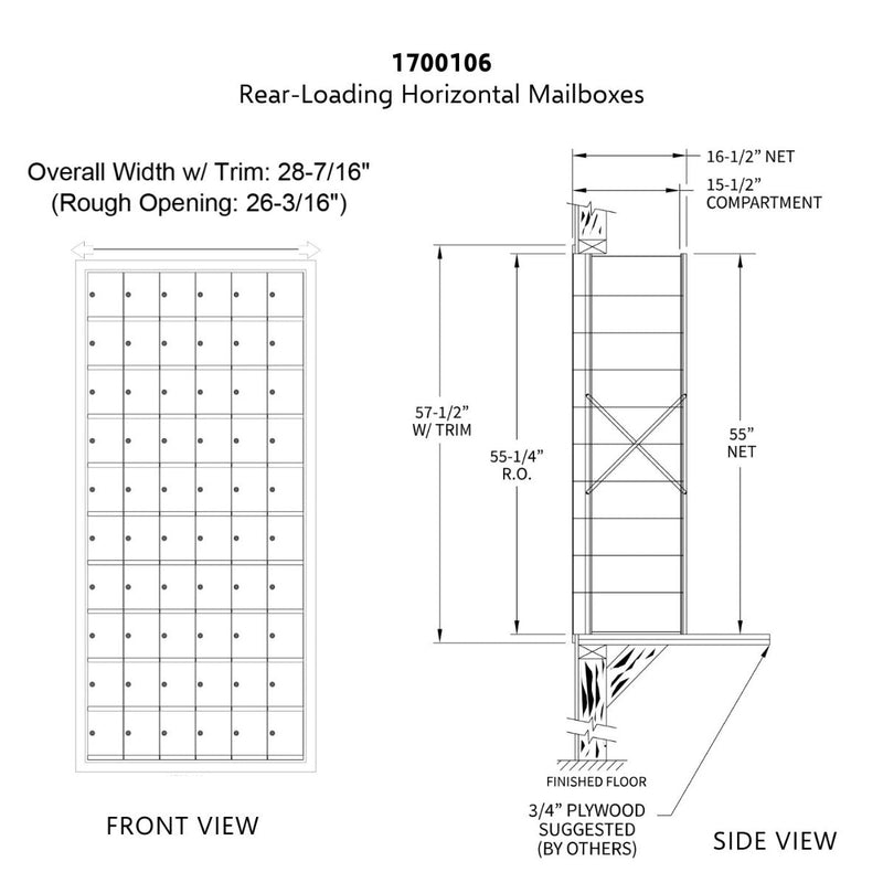 10 Doors High x 6 Doors (60 Tenants) 1700 Series Rear-Load Private Distribution Horizontal Mailbox in Anodized Aluminum Finish