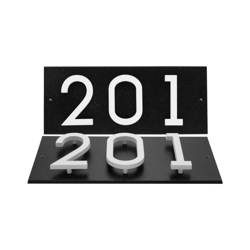 Whitehall Floating Stand-off 3-Number Horizontal Plaque Modern House Numbers with Sleek Aluminum Backplate & Enhanced Visibility