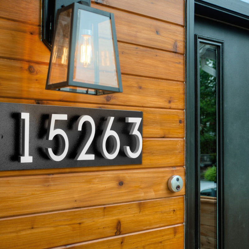 Whitehall Floating Stand-off 5-Number Horizontal Plaque Modern House Numbers with Sleek Aluminum Backplate & Enhanced Visibility