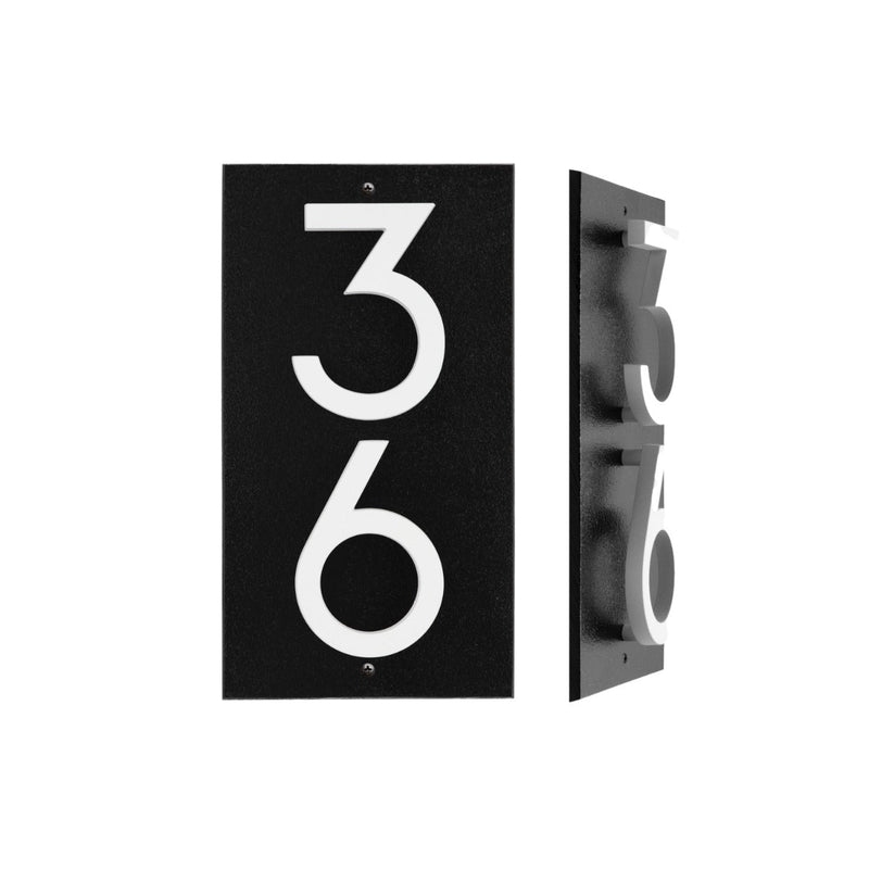 Whitehall Floating Stand-off 2-Number Vertical Plaque Modern House Numbers with Sleek Aluminum Backplate & Enhanced Visibility