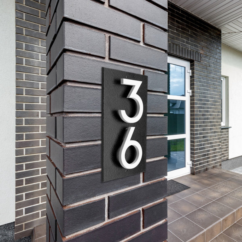 Whitehall Floating Stand-off 2-Number Vertical Plaque Modern House Numbers with Sleek Aluminum Backplate & Enhanced Visibility