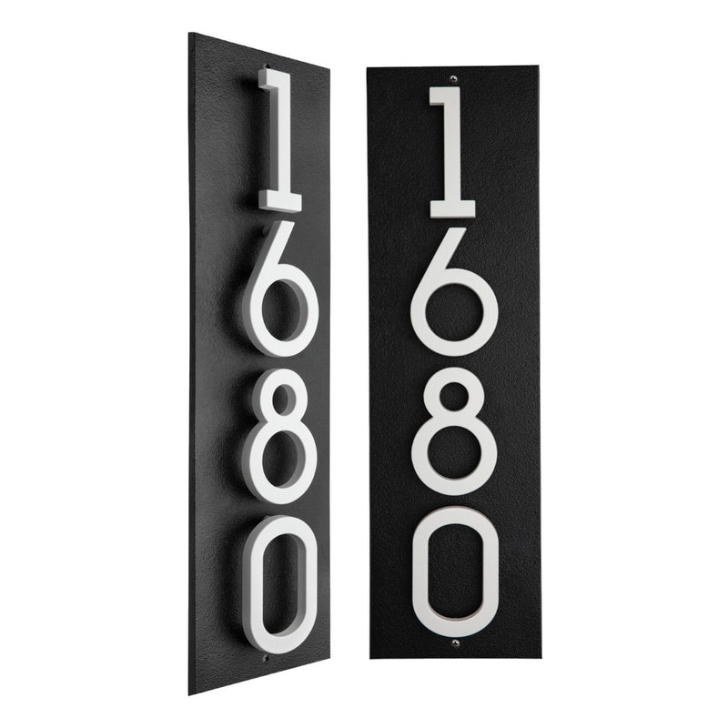 Whitehall Floating Stand-off 4-Number Vertical Plaque Modern House Numbers with Sleek Aluminum Backplate & Enhanced Visibility