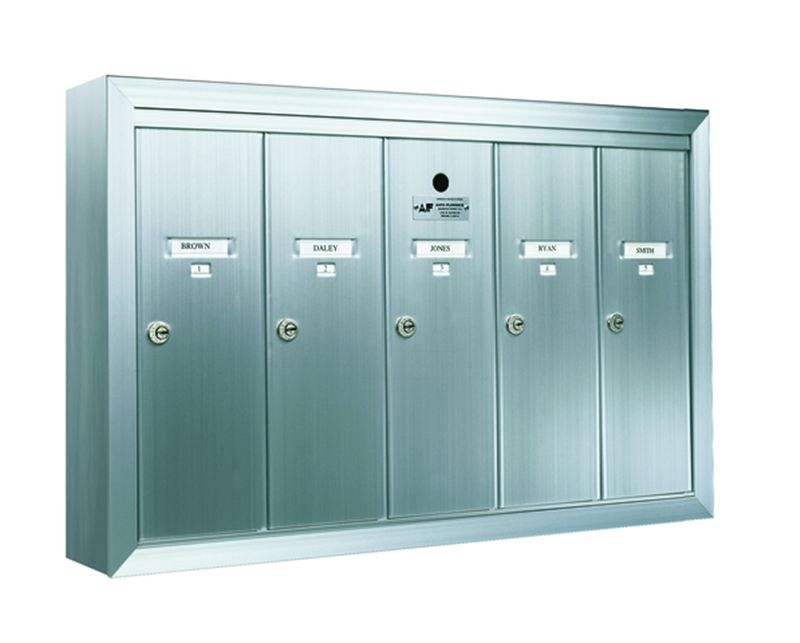 5 Compartment Fully Recessed Vertical Replacement Mailboxes- Anodized Aluminum