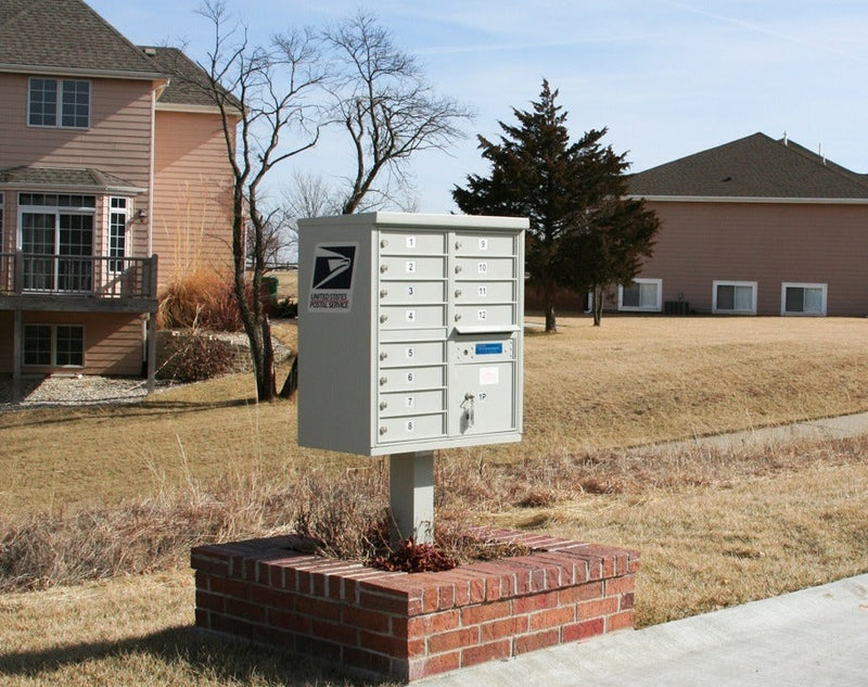 Florence 12-Door Cluster Mailbox Premium Package with Pedestal and Installation Hardware