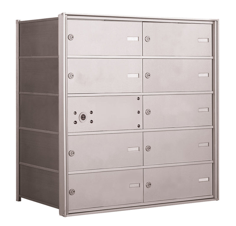 4B+ Front-Loading Horizontal Mailboxes in Anodized Aluminum Finish - 9 Double Wide Tenant Doors and 1 Master Door