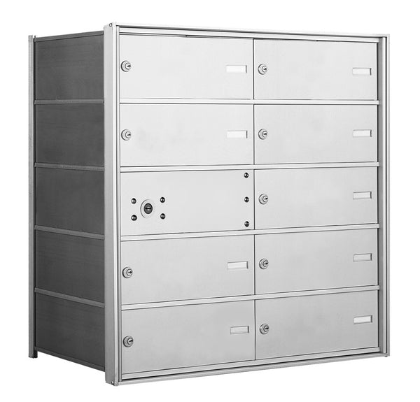 1400 Series Front-Loading Horizontal Mailboxes in Anodized Aluminum Finish - 9 Double Wide Tenant Doors and 1 Master Door