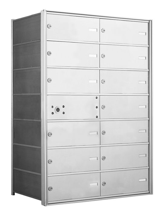 1400 Series Front-Loading Horizontal Mailboxes in Anodized Aluminum Finish - 13 Double Wide Tenant Doors