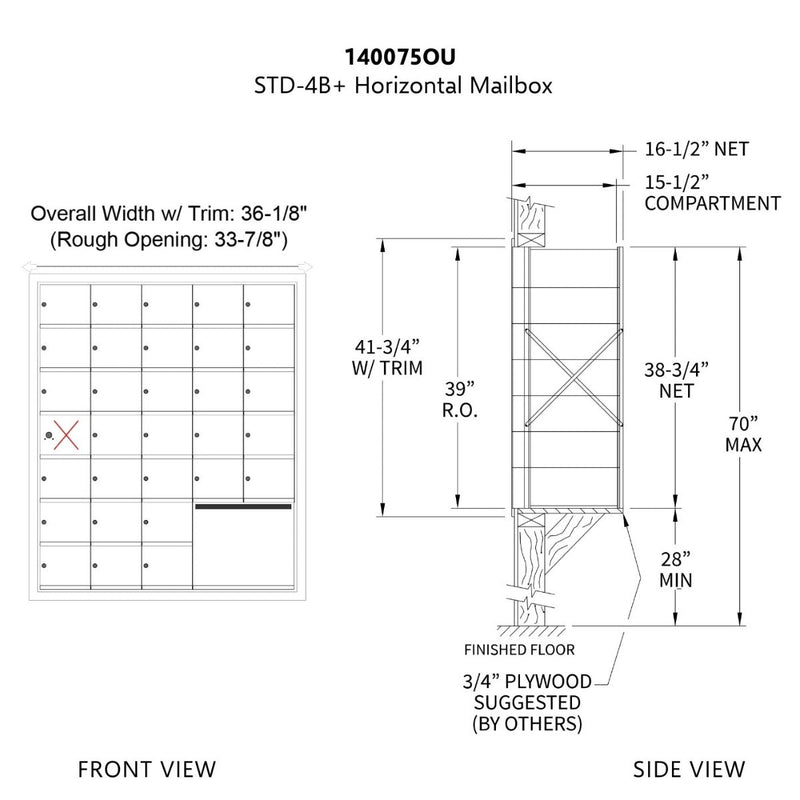 1400 Series Front-Loading Horizontal Mailboxes in Anodized Aluminum Finish - 30 Doors and 1Outgoing Mail Collection