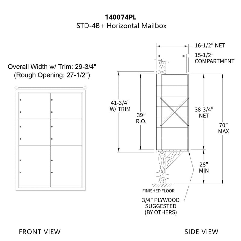 1400 Series Front-Loading Horizontal Mailboxes in Anodized Aluminum Finish - 6 Large Parcel lockers
