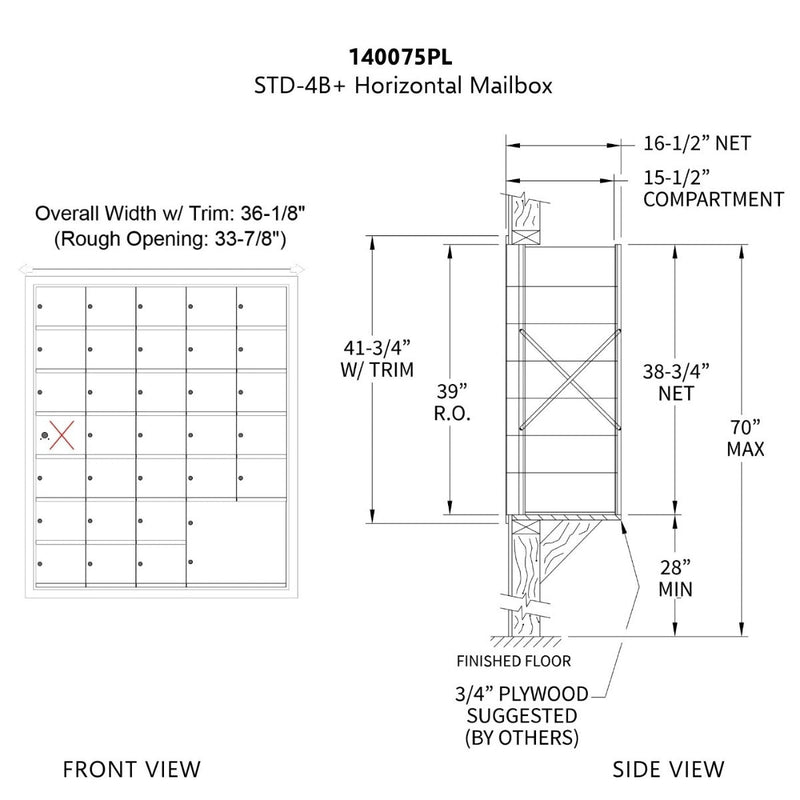 1400 Series Front-Loading Horizontal Mailboxes in Anodized Aluminum Finish - 30 Doors and 1 Parcel Locker