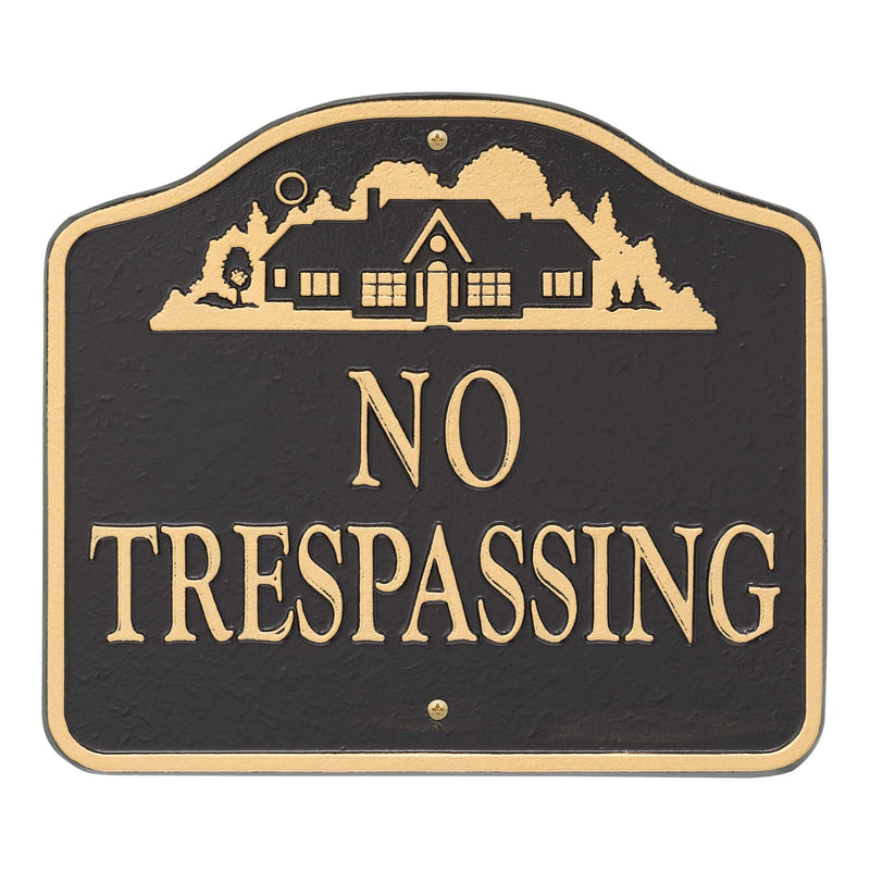 Whitehall No Trespassing w/ House Logo - Wall/Lawn - Black/Gold