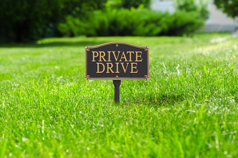 Whitehall Private Drive Statement Plaque - Wall/Lawn - Black/Gold  (18" Lawn Stake Included)
