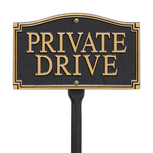 Whitehall Private Drive Statement Plaque - Wall/Lawn - Black/Gold  (18" Lawn Stake Included)