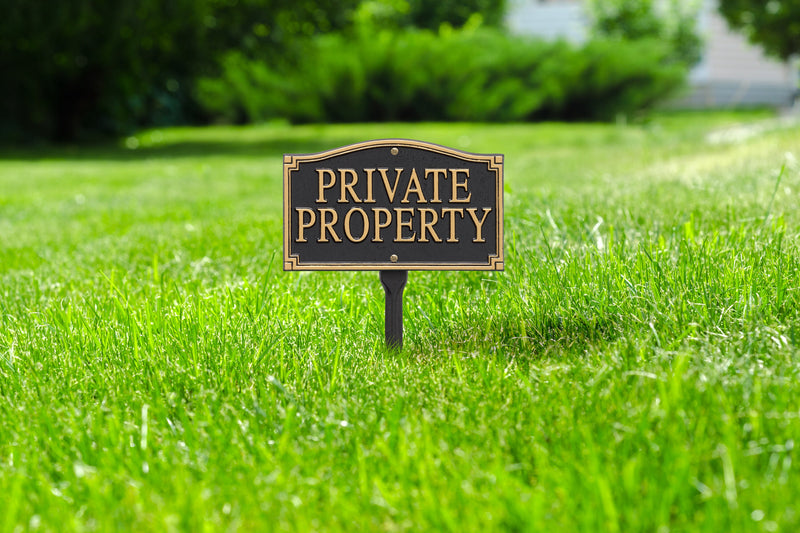Whitehall Private Property Statement Plaque - Wall/Lawn - Black/Gold (18" Lawn Stake Included)