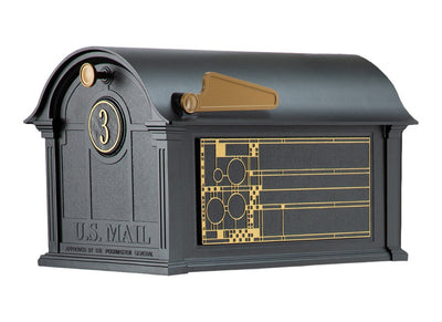 Whitehall Balmoral Mailbox Frank Lloyd Wright Coonley Package #1 (Balmoral Mailbox, Personalized Door Medallion, Non-Personalized Coonley Sides)