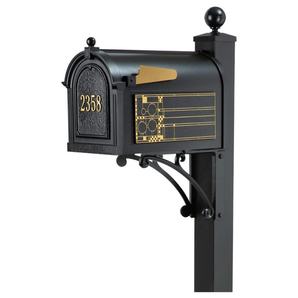Whitehall Deluxe Mailbox Frank Lloyd Wright Coonley Package #1 (Capitol Mailbox, Deluxe Post, Personalized Door, Non-Personalized Coonley Side Plaques)