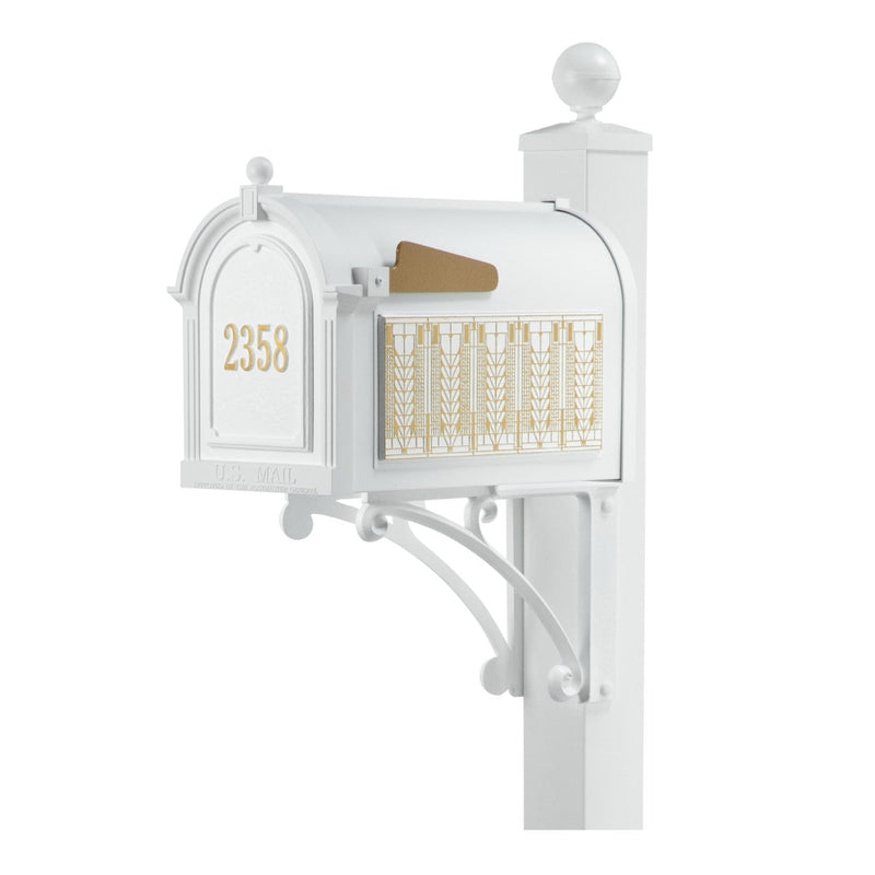 Whitehall Deluxe Mailbox Frank Lloyd Wright Tree Of Life Package #1 (Capitol Mailbox, Deluxe Post, Personalized Door, Non-Personalized Tree Of Life Side Plaques)