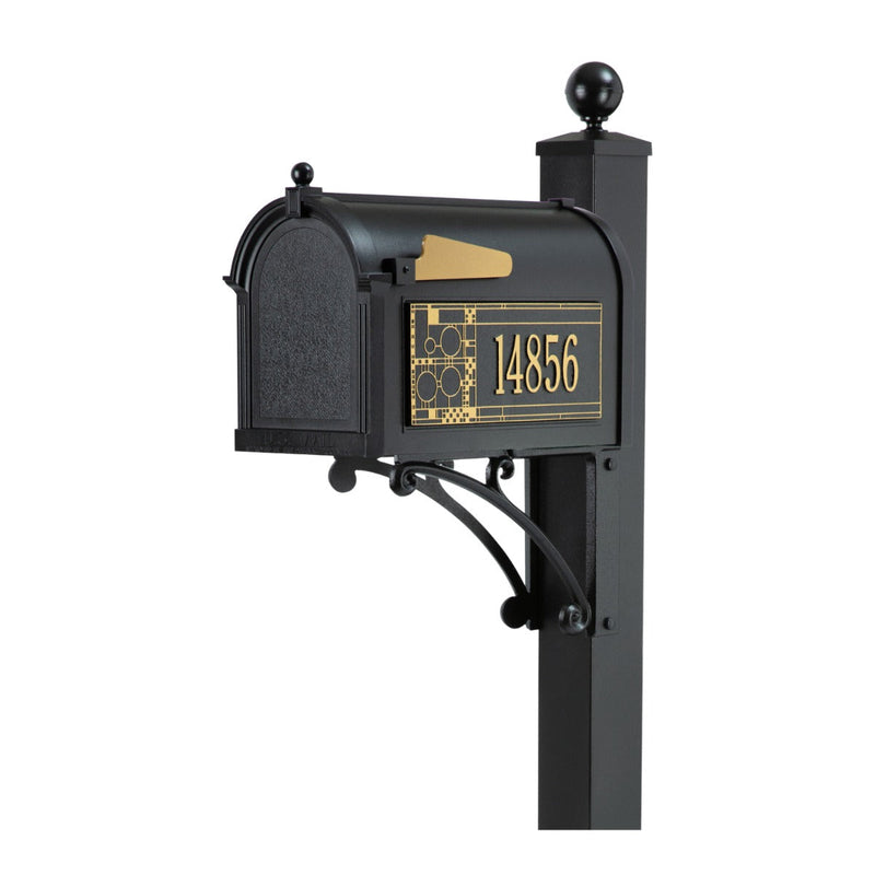 Whitehall Deluxe Mailbox Frank Lloyd Wright Coonley Package #2 (Capitol Mailbox, Deluxe Post, Personalized Coonley Side Plaques)