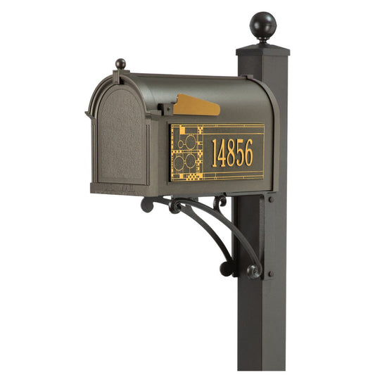Whitehall Deluxe Mailbox Frank Lloyd Wright Coonley Package #2 (Capitol Mailbox, Deluxe Post, Personalized Coonley Side Plaques)