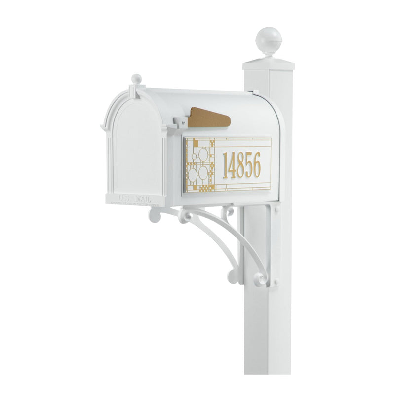 Whitehall Deluxe Mailbox Frank Lloyd Wright Coonley Package #2 (Capitol Mailbox, Deluxe Post, Personalized Coonley Side Plaques)