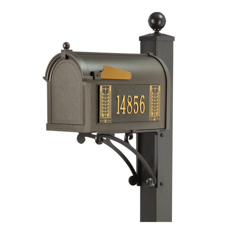 Whitehall Deluxe Mailbox Frank Lloyd Wright Tree Of Life Package #2 (Capitol Mailbox, Deluxe Post, Personalized Tree Of Life Side Plaques)