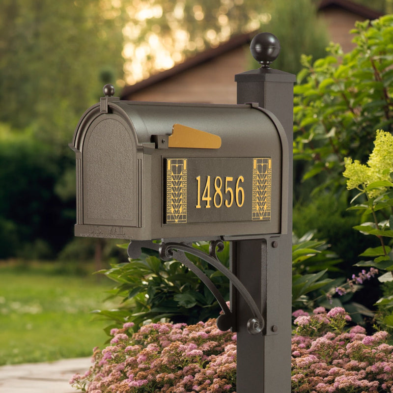 Whitehall Deluxe Mailbox Frank Lloyd Wright Tree Of Life Package #2 (Capitol Mailbox, Deluxe Post, Personalized Tree Of Life Side Plaques)