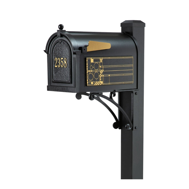 Whitehall Superior Mailbox Frank Lloyd Wright Coonley Package #1 (Capitol Mailbox, Superior Post, Personalized Door, Non-Personalized Coonley Side Plaques)