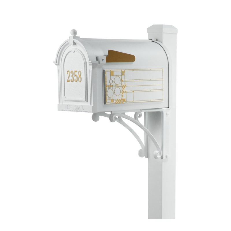 Whitehall Superior Mailbox Frank Lloyd Wright Coonley Package #1 (Capitol Mailbox, Superior Post, Personalized Door, Non-Personalized Coonley Side Plaques)