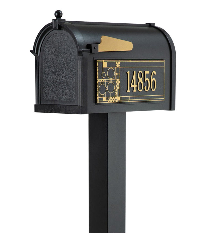 Whitehall Premium Mailbox Frank Lloyd Wright Coonley Package #2 (Capitol Mailbox, Standard Post, Personalized Coonley Side Plaques)