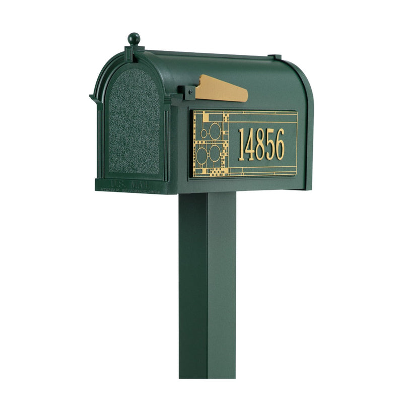 Whitehall Premium Mailbox Frank Lloyd Wright Coonley Package #2 (Capitol Mailbox, Standard Post, Personalized Coonley Side Plaques)