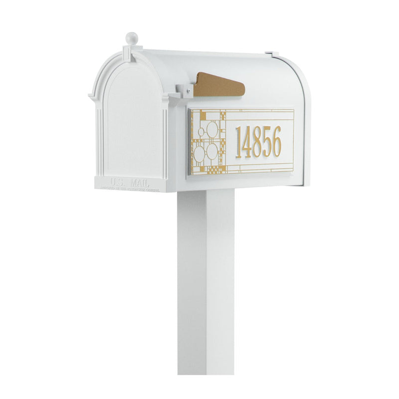 Whitehall Premium Mailbox Frank Lloyd Wright Coonley Package #2 (Capitol Mailbox, Standard Post, Personalized Coonley Side Plaques)