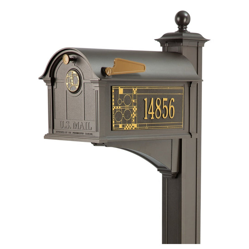 Whitehall Balmoral Mailbox Frank Lloyd Wright Coonley Package #3 (Balmoral Mailbox, Post, Coonley Door Medallion, Personalized Coonley Sides)