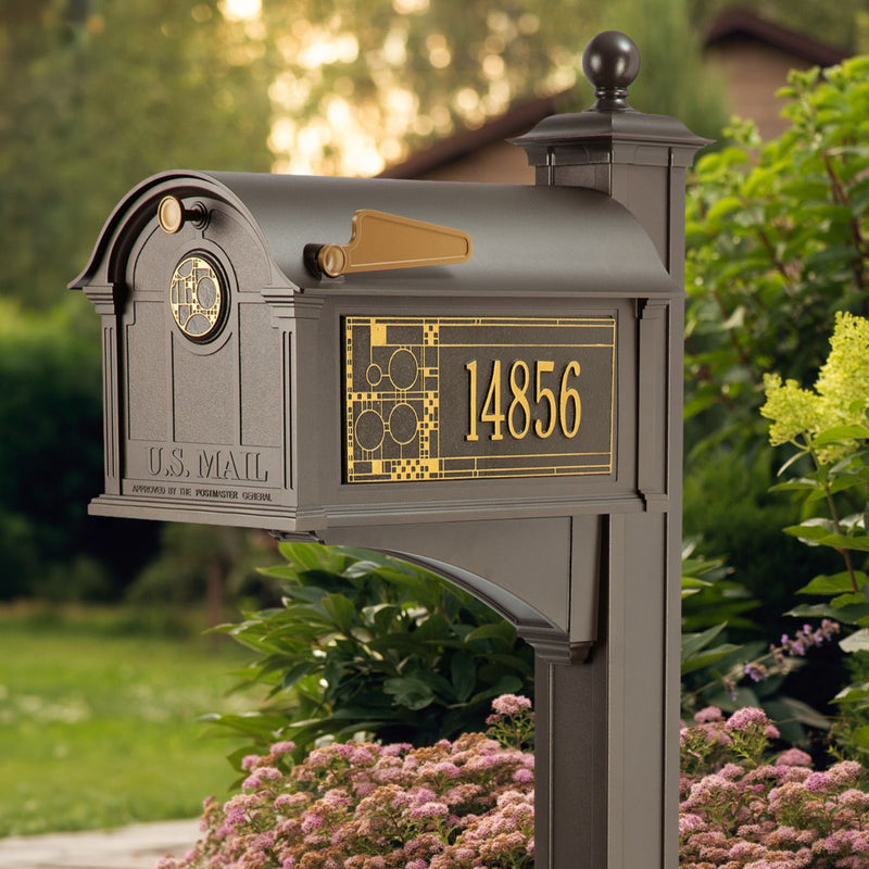 Whitehall Balmoral Mailbox Frank Lloyd Wright Coonley Package #3 (Balmoral Mailbox, Post, Coonley Door Medallion, Personalized Coonley Sides)