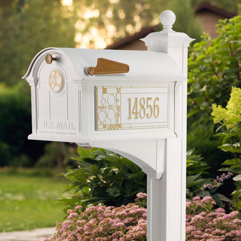Whitehall Balmoral Mailbox Frank Lloyd Wright Coonley Package #3 (Balmoral Mailbox, Post, Coonley Door Medallion, Personalized Coonley Sides)