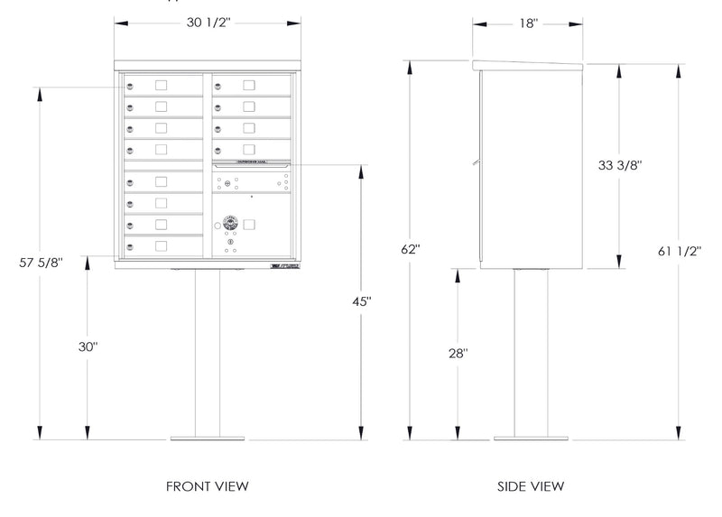 Florence 12 Door Cluster Mailbox CBU with 1 Parcel Locker, Decorative Crown and Pedestal Included
