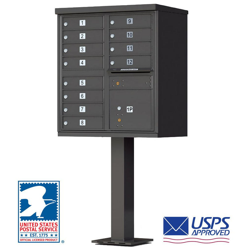 High-Security Pedestal CBU Mailbox - 12 Tenant Doors - Bronze