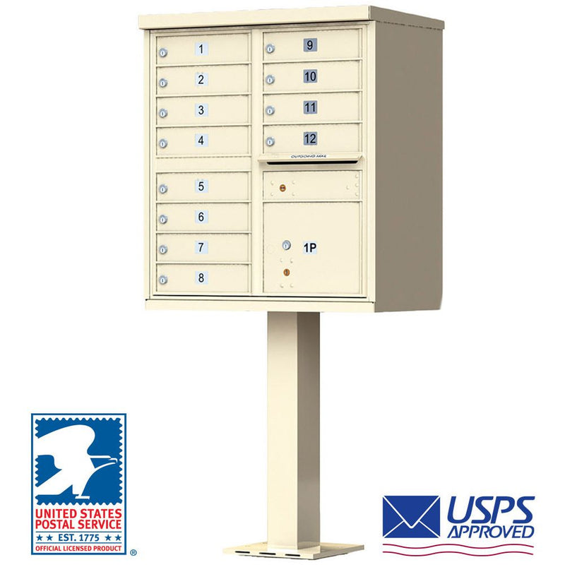 High-Security Pedestal CBU Mailbox - 12 Tenant Doors - Sandstone