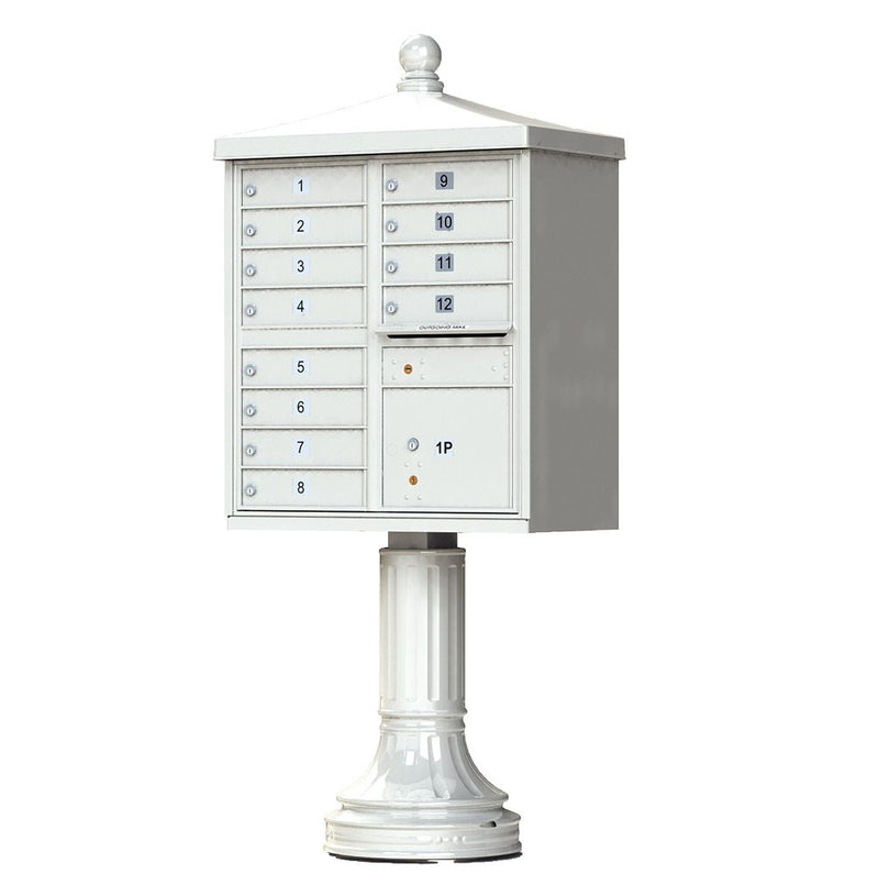Postal Grey Cluster Box Unit with Finial Cap and Traditional Pedestal accessories - 12 compartment