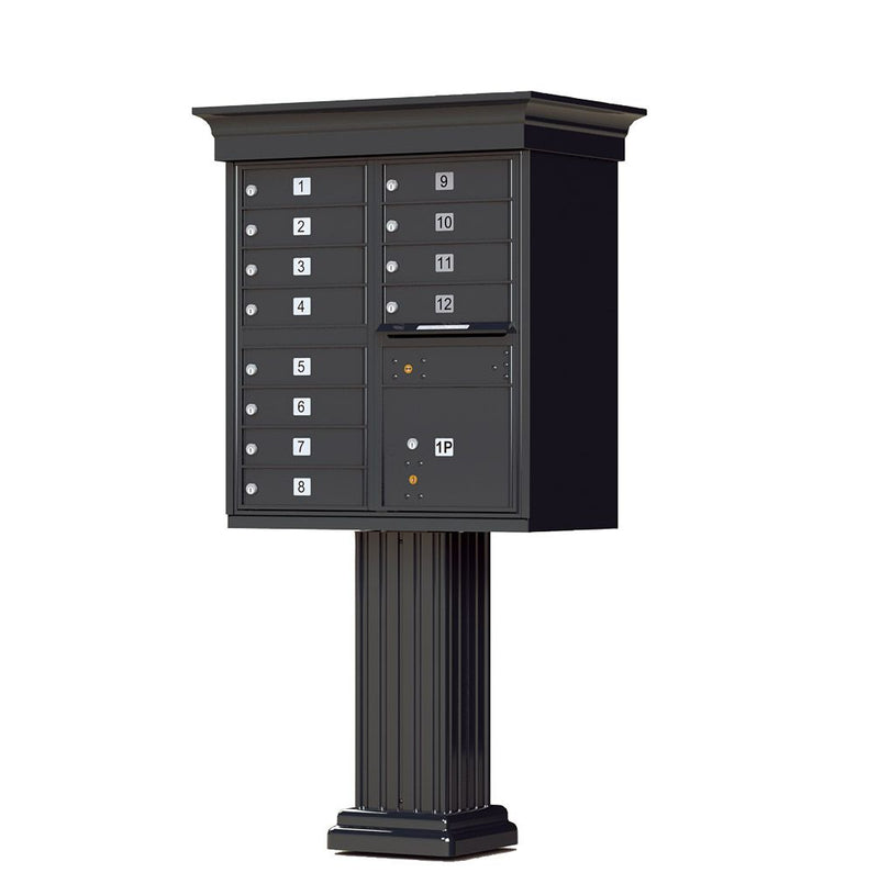 Black Cluster Box Unit with Crown Cap and Pillar Pedestal accessories - 12 compartments