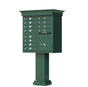 Forest Green Cluster Box Unit with Crown Cap and Pillar Pedestal accessories - 12 compartment