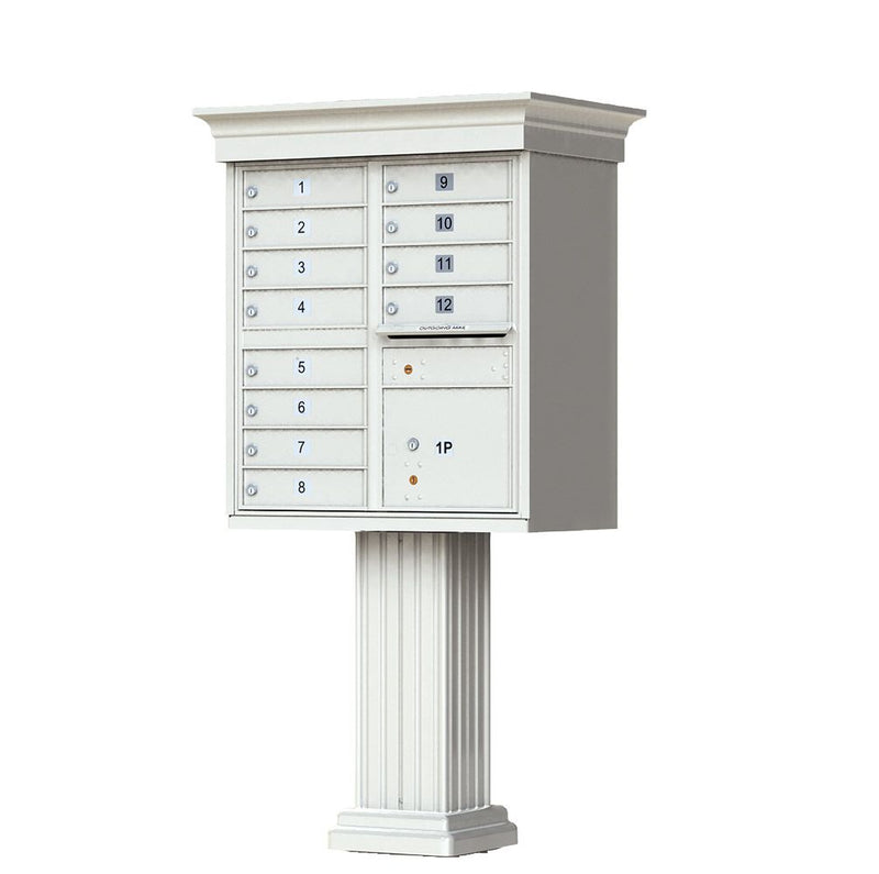 Postal Grey Cluster Box Unit with Crown Cap and Pillar Pedestal accessories - 12 compartment