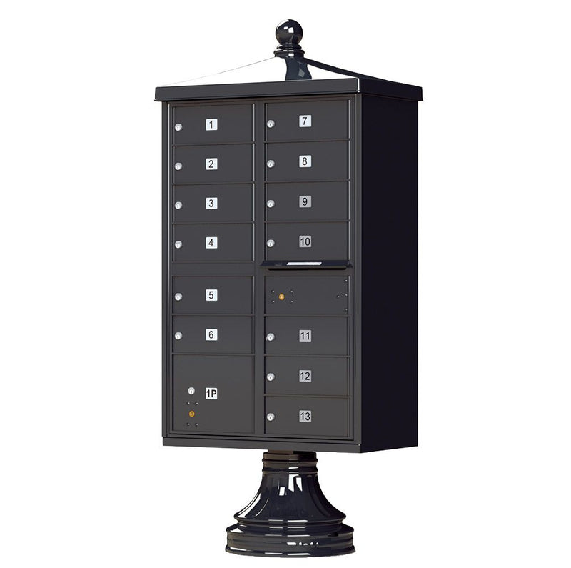 Black Cluster Box Unit with Finial Cap and Traditional Pedestal accessories -13 compartment