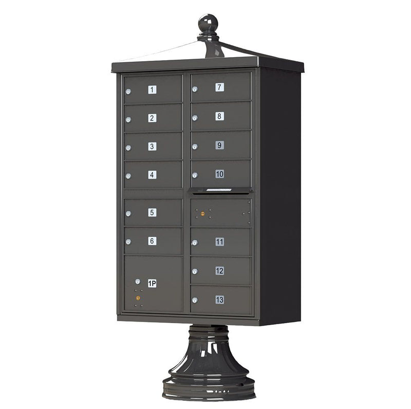 Decorative Cluster Box Unit (CBU) in Dark Bronze with 13 Compartments - Includes Pedestal and Finial Cap Accessories