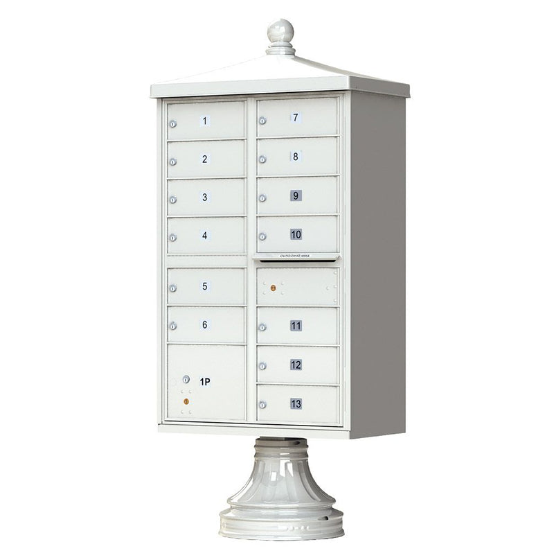 Postal Grey Cluster Box Unit with Finial Cap and Traditional Pedestal accessories - 13 compartment